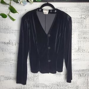 Joseph Ribkoff Black Velvet Button Front Jacket Blazer Women’s Sz 8 Whimsigoth